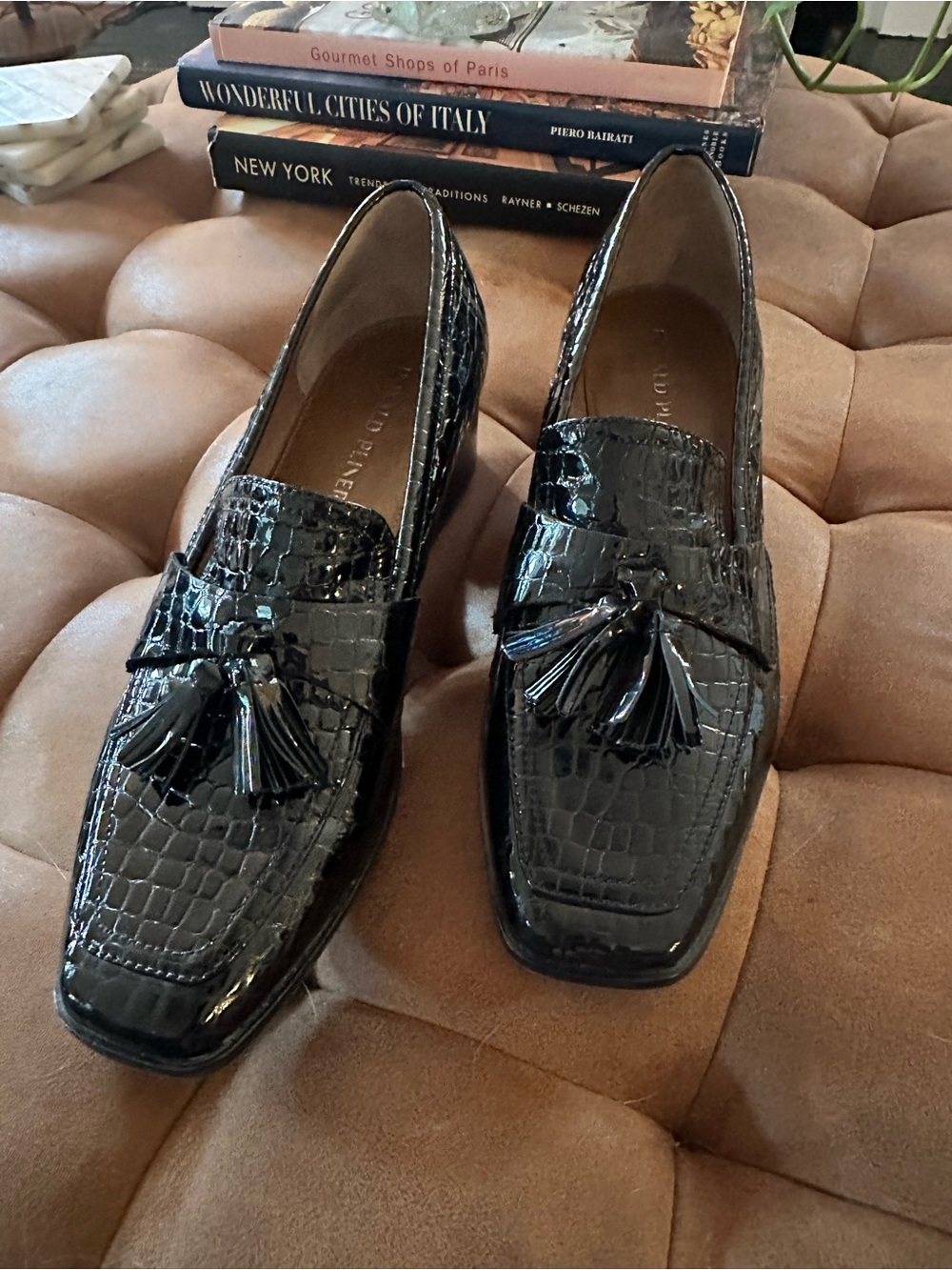 Donald J. Pliner Black Croc-Embossed Tassel Loafers - Picture 3 of 7